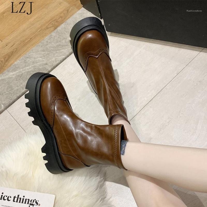 

Women's Boots Platform Women Oxford Shoes Ladies PU Leather Short Boot Chunky Heels Slip On Casual Fashion 2021 Autumn Female1, Black