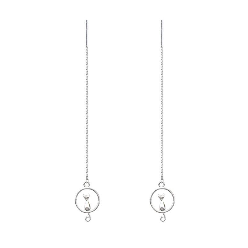 

Art Fresh And Lovely Cat On The Moon Pendant 925 Sterling Silver Tassel Earrings Line Long Earrings Women Gift