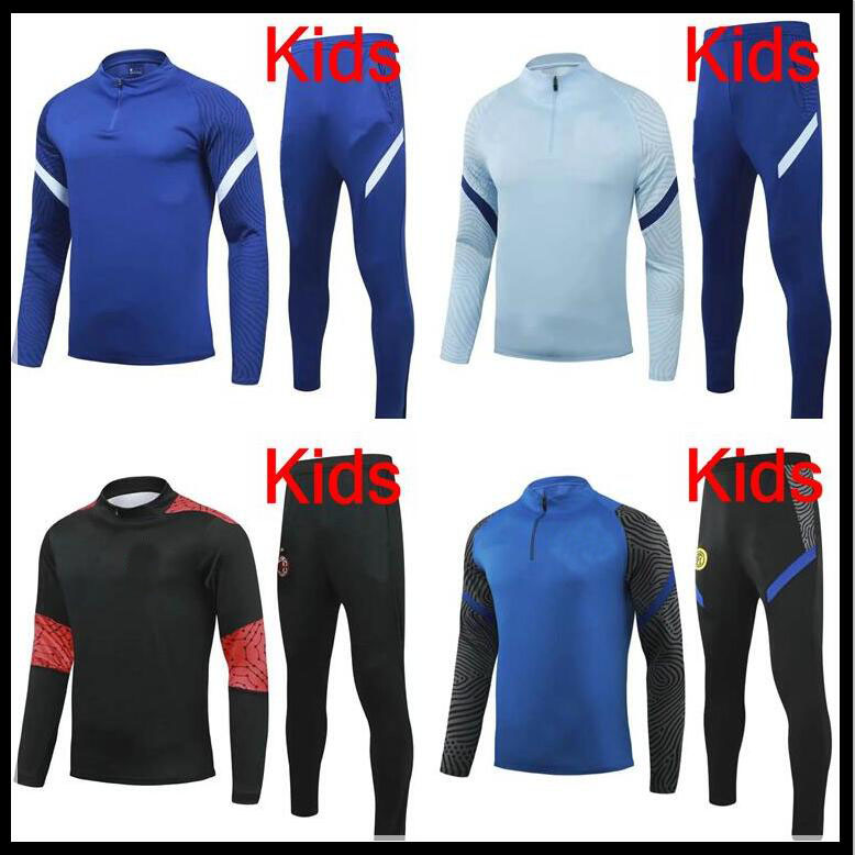 

2021 HAVERTZ CHILWELL milan IBRAHIMOVIC kids soccer tracksuit Survetement LUKAKU LAUTARO KANTE PULISIC child football jacket training suit, Black