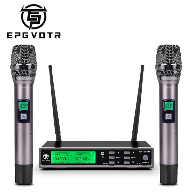 

EPGVOTR EP-200M UHF Wireless Microphone System with ECHO Effect Treble Bass 200 Channels 100 Meters Full Metal Dual Handheld Mic