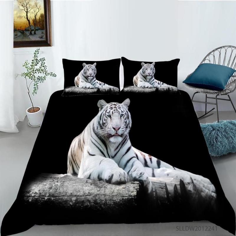 

3D Ferocious Tiger Pattern Printed Polyester Duvet Cover Bedroom Quilt Cover Bedding Sets Single Double King Queen Size