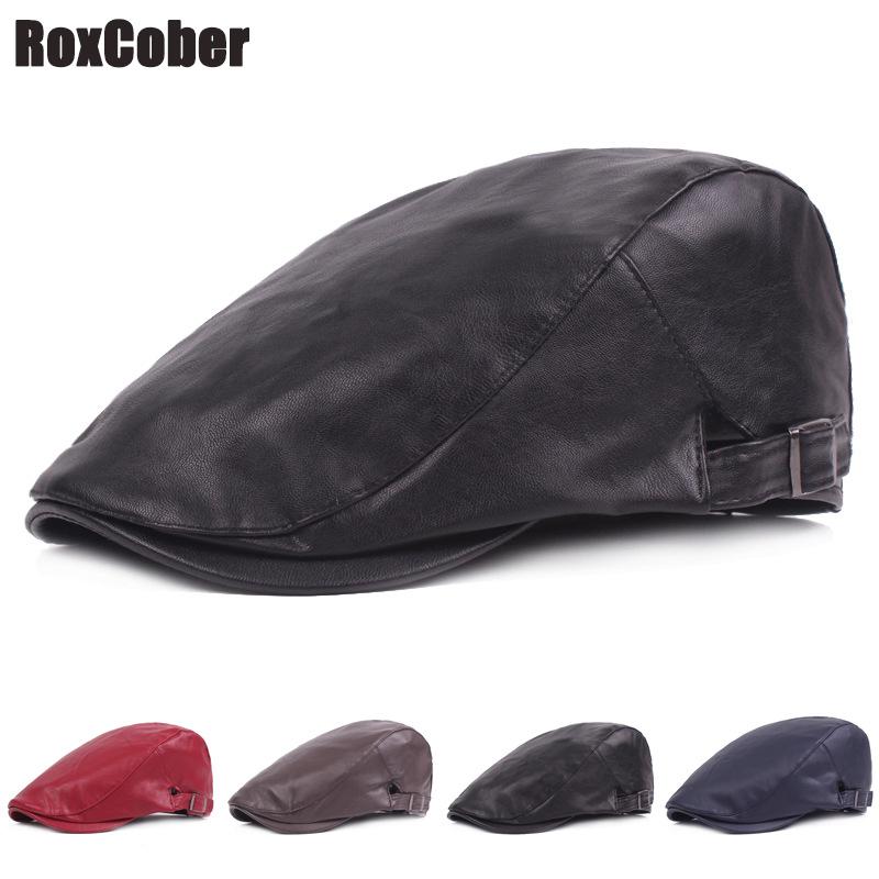 

RoxCober New pu Leather Flat Ivy Cap Men Women Spring Summer Gatsby Hat Plaid Beret Newsboy Boina Fashion Golf Beret Cap, Black