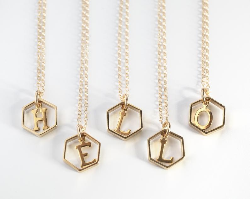 

Dainty Hexagon Alphabet Initial Necklace Women Men Jewelry Stainless Steel Chain Rose Gold Letter Necklace Collier BFF