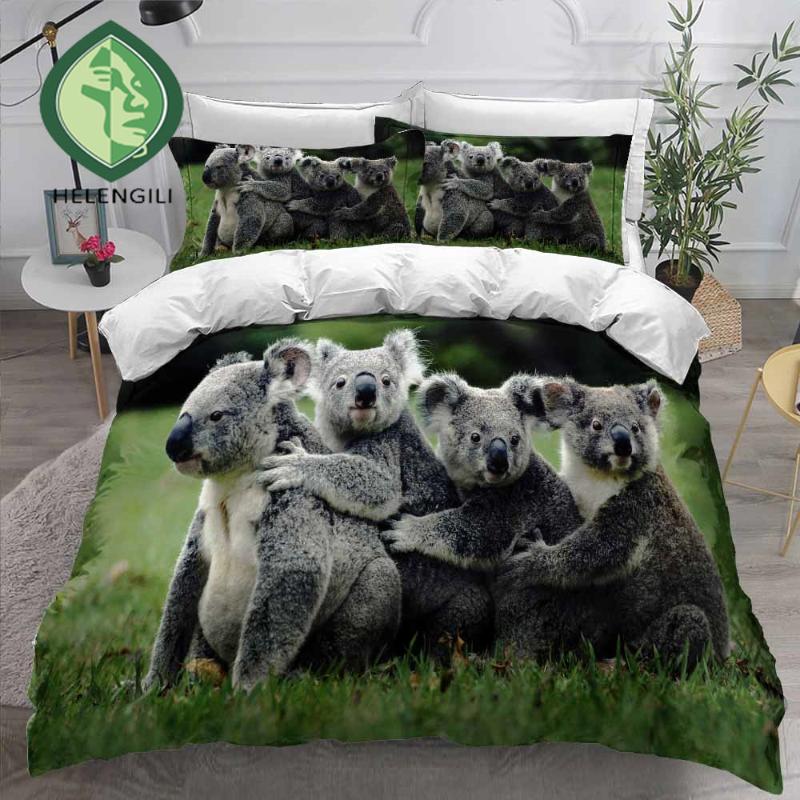 

HELENGILI 3D Bedding Set Koala Print Duvet Cover Set Bedclothes with Pillowcase Bed Home Textiles #KLA34, As pic