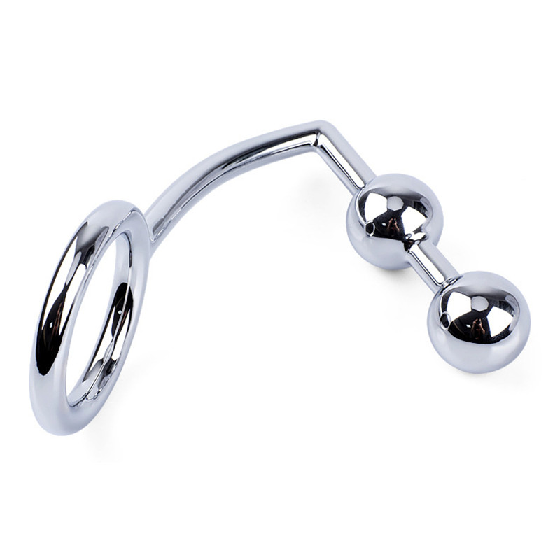Metal Anal Hook Fetish Play Butt Plug Anus Insert Dilator with Cock Ring Pleasure Sex Toys for Men HSYBP014