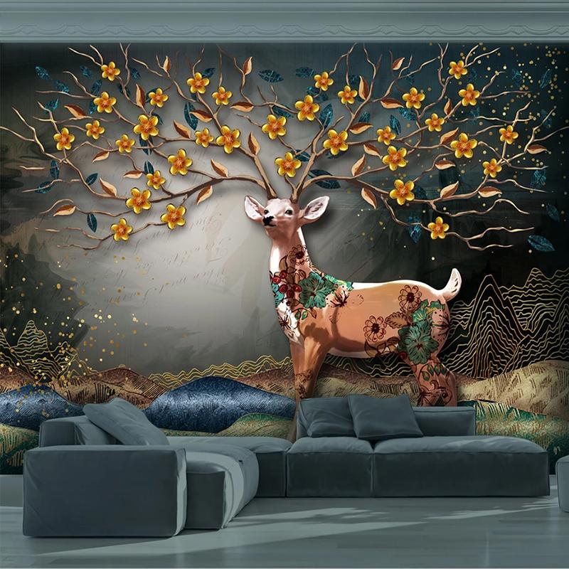 

Custom Photo Wallpaper 3D Stereo Releif Elk Tree Murals Living Room TV Sofa Study Home Decor Wall Paper 3D Modern Creative Mural, As pic