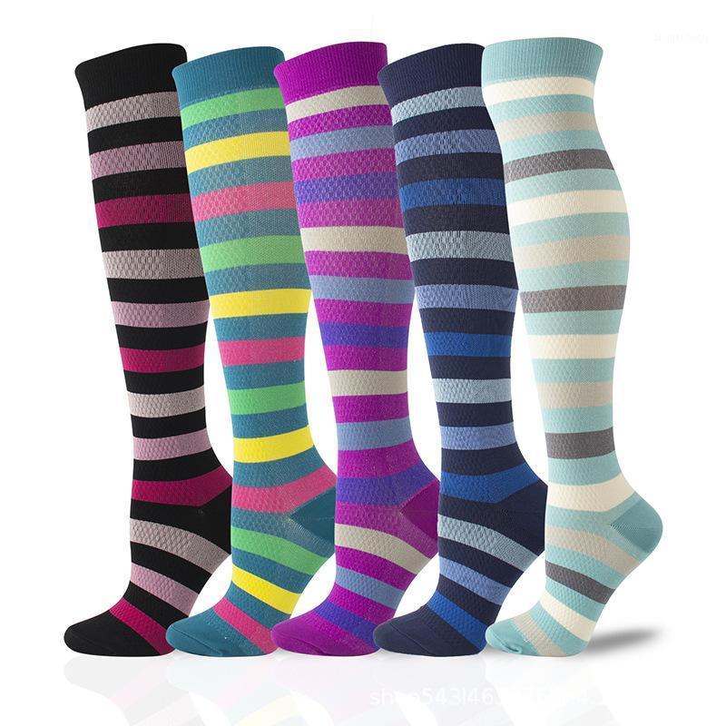 

Colorful Stripe Compression Socks Marathon Running Sports Socks Men Women Cycling Edema Diabetes Varicose Veins Stockings1, 1 pairs