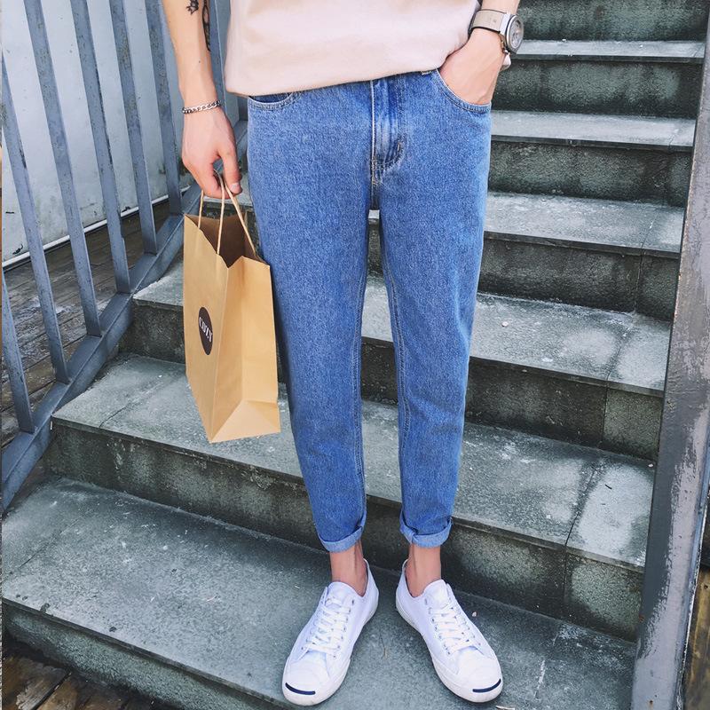 

Fashion 2021 Fashion Casual Men' Korean trend personality jeans casual pants pants ankle length men, Blue