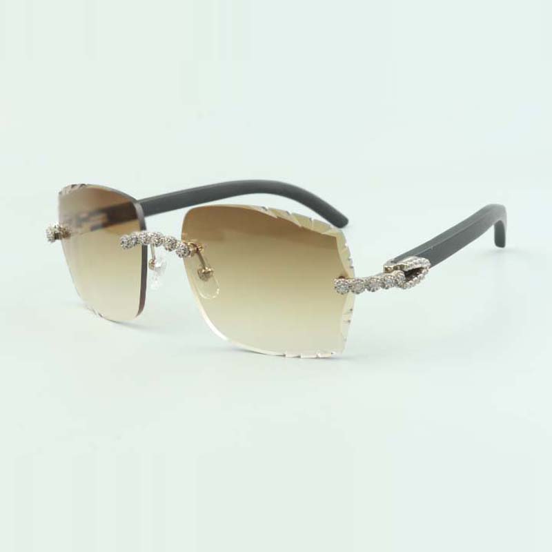 

2022 exquisite bouquet diamond sunglasses 3524014 with natural black wood sticks and cut lens 3.0 thickness,size: 18-135 mm