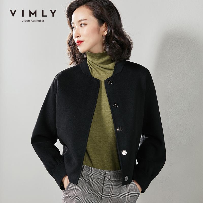 

Vimly Women Double-sided Cashmere Jacket Autumn Winter Vintage Solid Single Breasted Thick Slim Casual Female Short Coat 3280H, Black