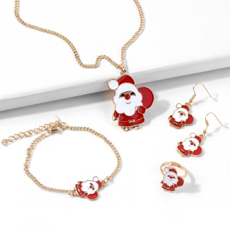 

2020 New Fashion Jewelry Set for Women Girls Christmas Earrings Necklace Bracelet Ring Gift Christmas Tree Santa Claus Elk Set1, As pic