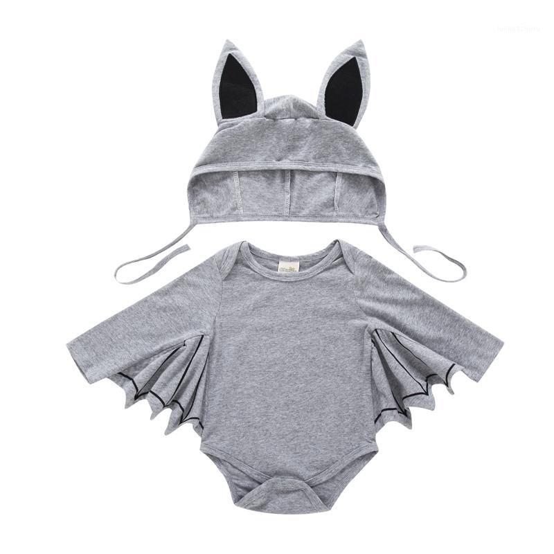 

boy Halloween Cosplay bat Costume long sleeve romper+hat Newborn Baby clothes infant clothing set 2020 toddler outfit gray black1, Black