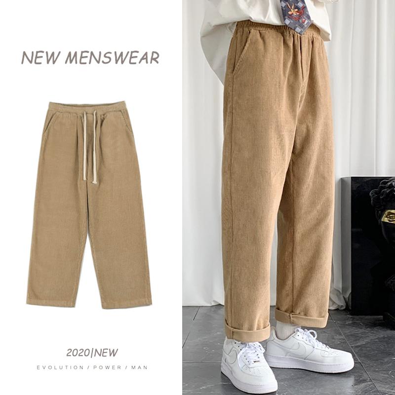 

Corduroy Pants Pure Cotton Men's Straight Casual Pants Elastic Waist 2020 Winter Brand Clothing Trousers Big Size 5XL, Black