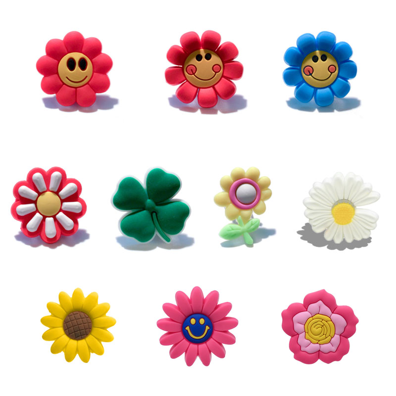 

moq=2lots small flowers shoe charms jibitz for croc shoes custom soft rubber PVC charms wholesale baby accessories promotional gift for kids, White;pink