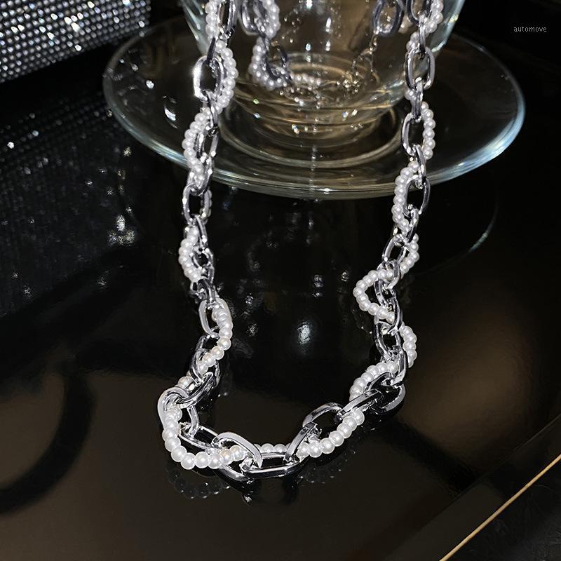 

TIMEONLY Temperament Simulated Pearl Beading Choker Necklaces Chunky Cuban Chain Necklace for Women Ladies Charm Jewellery1