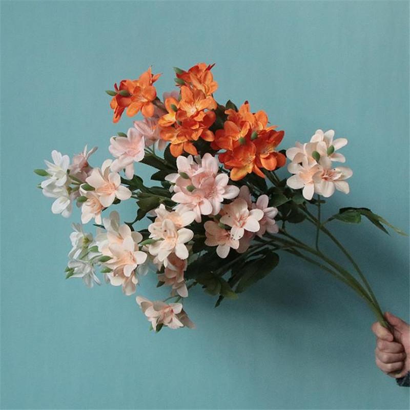 

10P Fake Long Stem Freesia 28.74" Length Artificial Orchid for Wedding Home Artificial Flowers 5 Colors, Orange