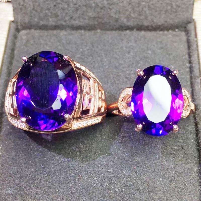 

Cluster Rings Couple Natural Real Amethyst Lovers Ring 11ct*1pc 6.5ct*1pc Big Gemstone 925 Sterling Silver For Men And Women J2091813, Golden;silver