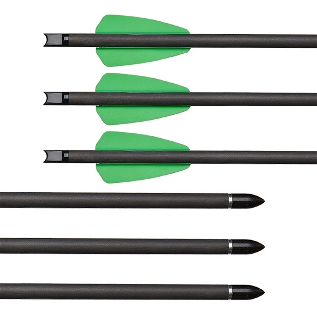 

wholesale price hunting crossbow arrows with 2 piece green feather pure carbon shaft arrows for outdoor hunting