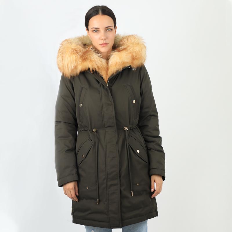 

women Down jacket Real Fur Female cotton Plus coat outwear windproof Quilted Quality Warm Windproof Hood Ladies Clothes 18-35, Dark blue