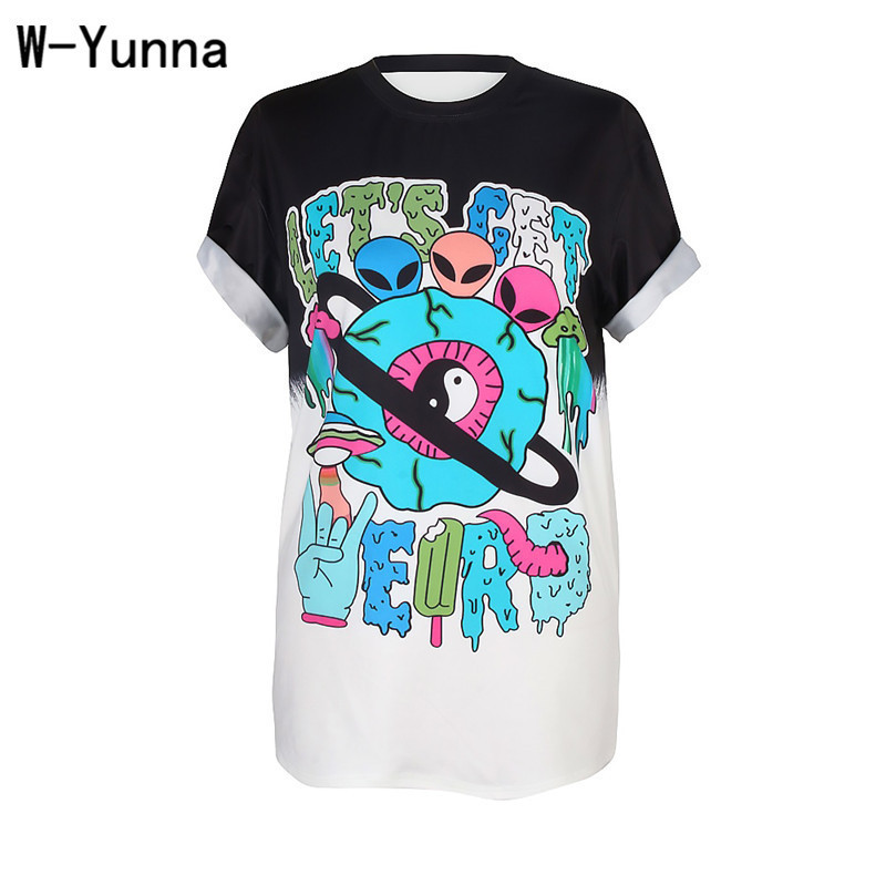 

W-Yunna New Listing Fashion Tai Chi Digital Printing Short-Sleeved Shirt Long Section Of Loose Round Neck Pullover T Shirt Women Y200111, As picture show