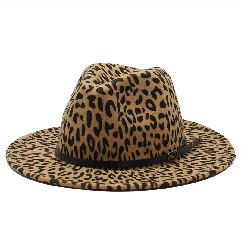 

Wide Brim Hats Leopard Grain Fedora Hat Men Women Europe America Classic Wool Blend Felts Jazz Caps Leather Belt Panama Trilby, Jz-bw-2beige