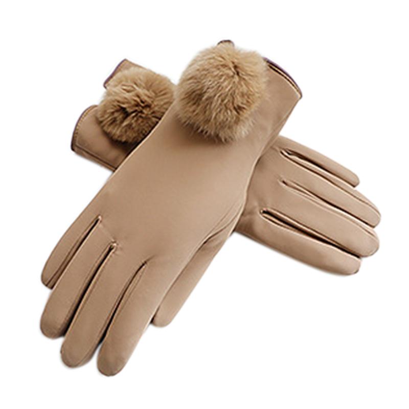 

Women Thick Texting Ladies Soft Warm Lined Elegant Winter Gloves Outdoor PU Leather Mittens Sensitive Windproof Full Finger