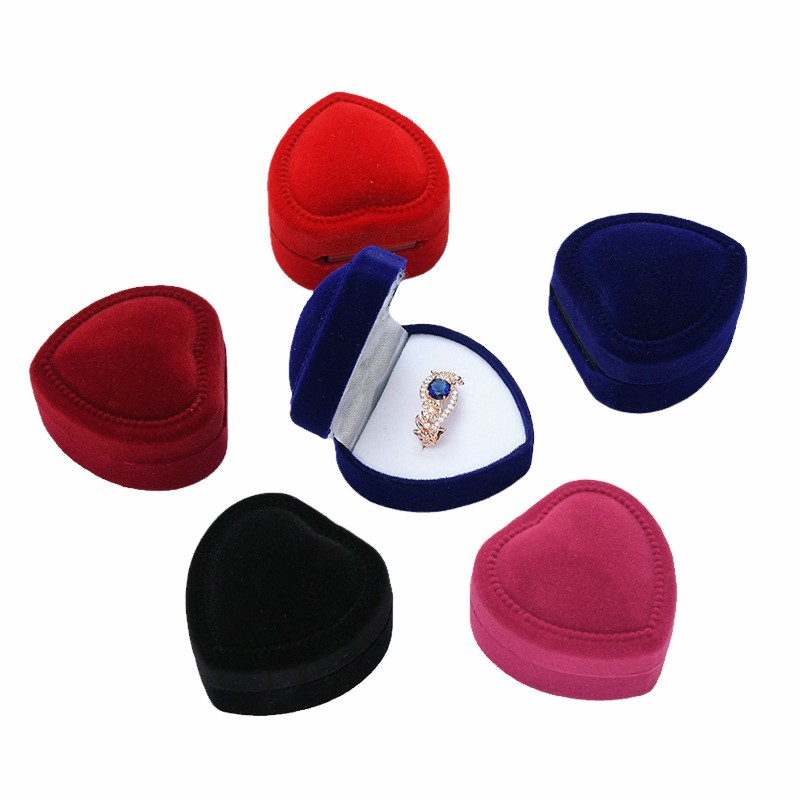 Wholesale Engagement Ring Box Black Velvet Stud Earring Storage Packing Foldable Box Wedding Ring Valentine&#039;s Day Heartshaped Gift Organizer-image-631490234