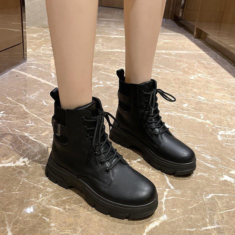 

Women Winter Leather Platform Boots Fashion Women's Short Casual Waterproof Shoes Ladies Warm Motorcycle Ankle Boot White Black, Beige