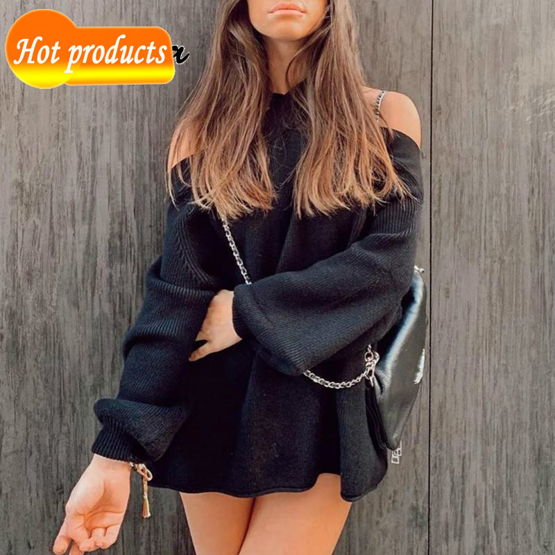 

Solto sexy halter ombro frio de malha feminina primavera casual pulver jumpers camisola elegante pull femmel suteres 2020 CF5N, Pure white