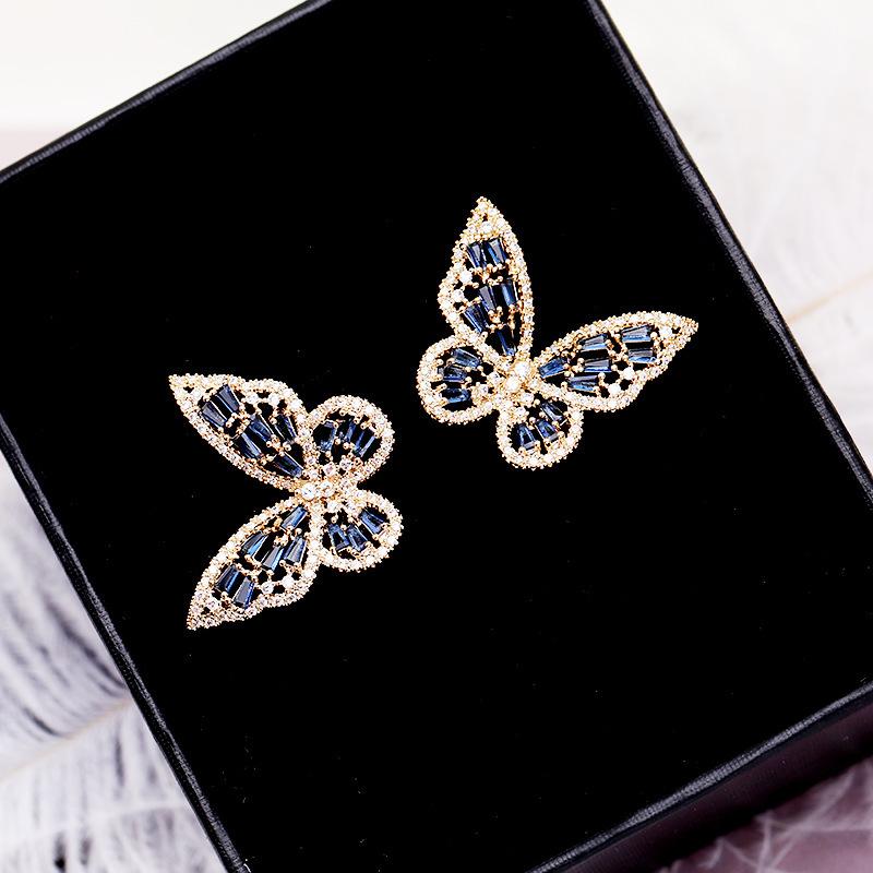 

Stud Korean Fashion Hollow Earrings Pink Zircon Butterfly Female Joker Personality Accessories