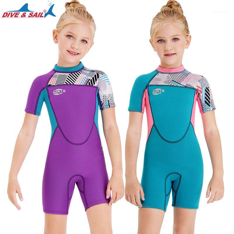 

Girls Abstract Art Wetsuit Swimwear Plaid Neoprene Diving Suit Swimsuits For Kids Girl Surfing Jellyfish Swimsuit Wet Suit Child1