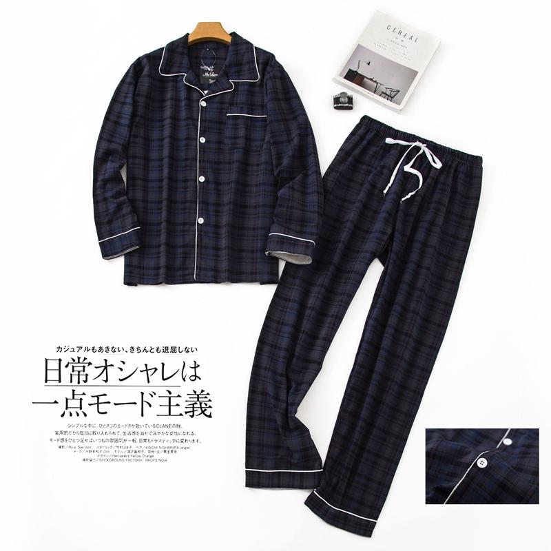 

Plus size men fashion loose soft flannel fabric comfortable cotton sleepwear plaid pajama set, Blue plaid