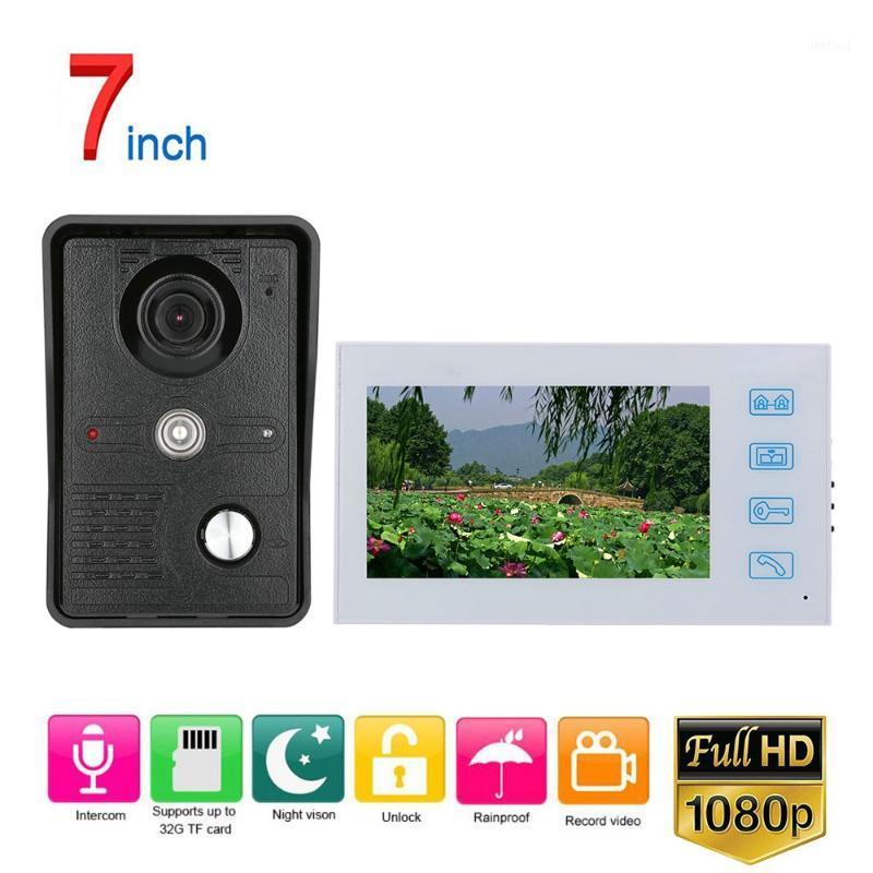 

White Video Intercom System Kit 7 inch Record Wired Video Door Phone Doorbell Intercom System with AHD 1080P Camera1