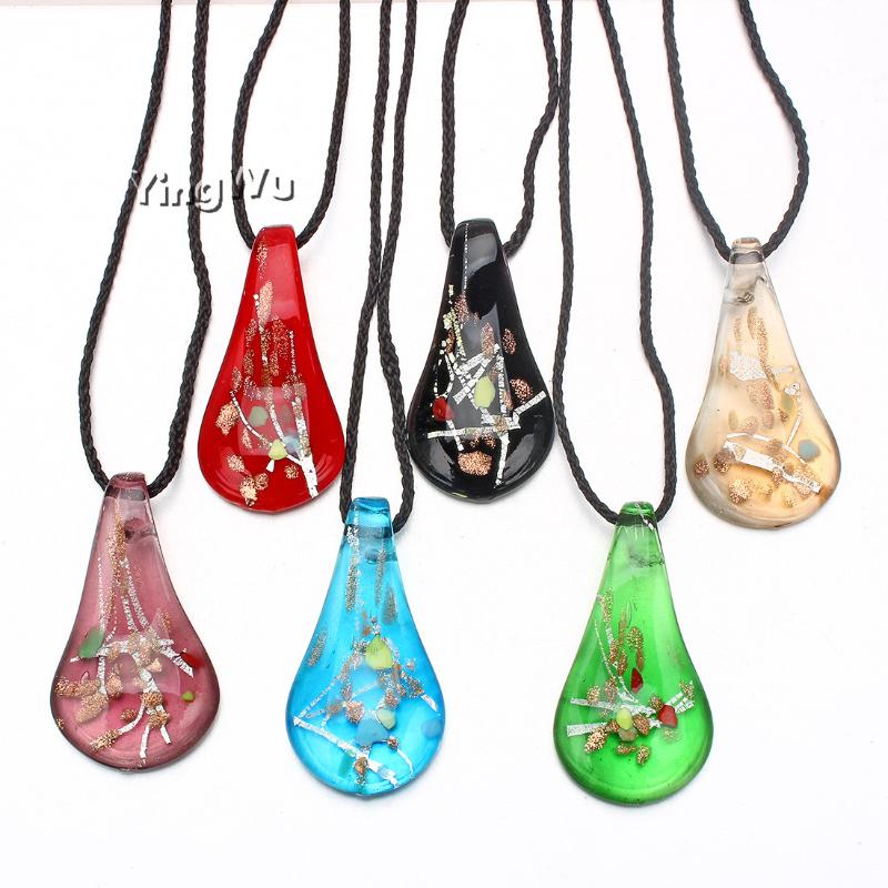 

Yingwu Charm Handmade Lampwork Murano Glass Gold Foil Drop Leaf Pendant Necklace Jewelry Gift 6pcs Wholesale