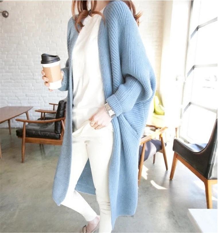 

Autumn Winter Batwing Sleeve Knitwear Cardigan Women Large Size Knitted Sweater Cardigan Female Elegant Jumper Coat, Black