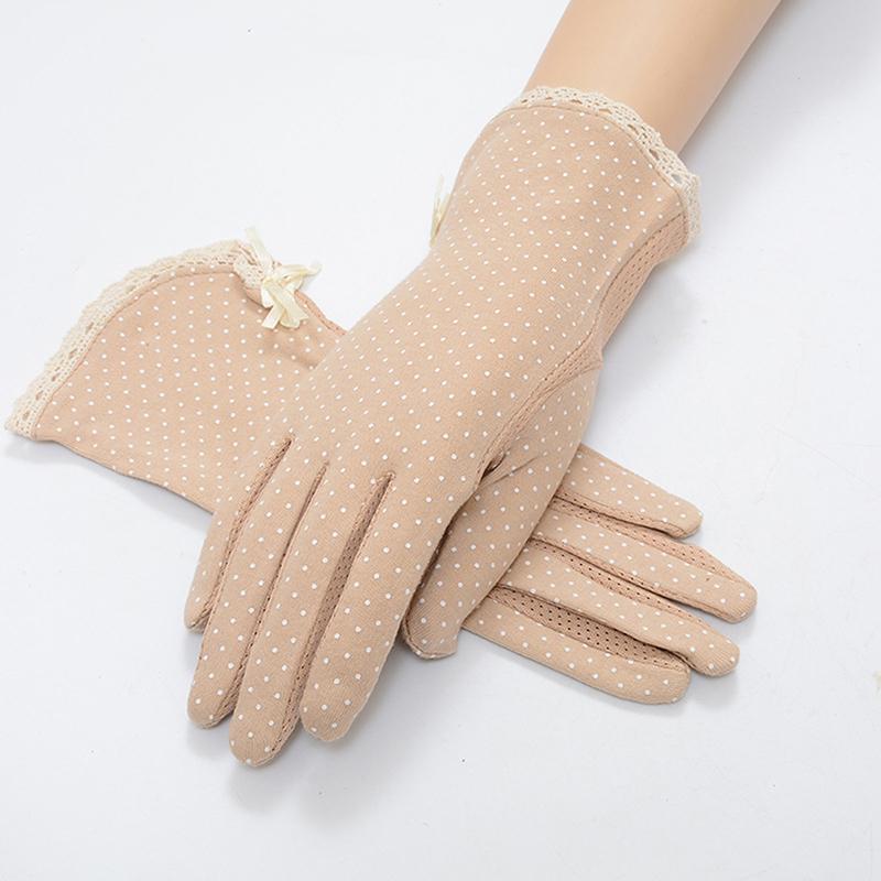 

1 Pair New Pure Cotton Polka Dot Lace Sunscreen Gloves Women's Driving Slip-resistant Gloves Summer Female Sun Protection