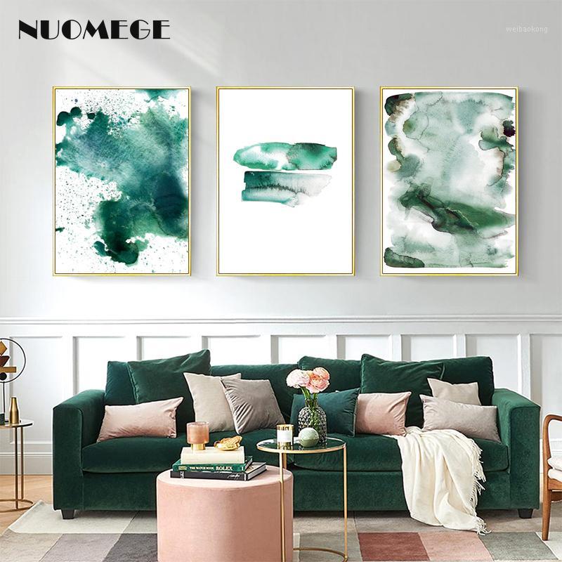 

Green Watercolor Abstract Canvas Paitning Modern Creative Posters Prints Nordic Wall Art Pictures for Living Room Home Decor1