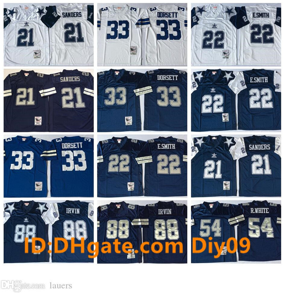 

VintageDallasCowboysFootball Jerseys 21 Deion Sanders Men 22 Emmitt Smith 33 Tony Dorsett 88 Michael Irvin 54, Black;red
