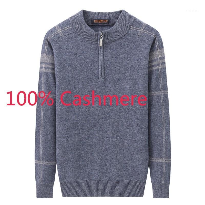 

New Arrival High Quality Men Pure Cashmere Half High Zipper Collar Thick Warm Computer Knitted Pullovers Sweater Size -2XL 3XL1