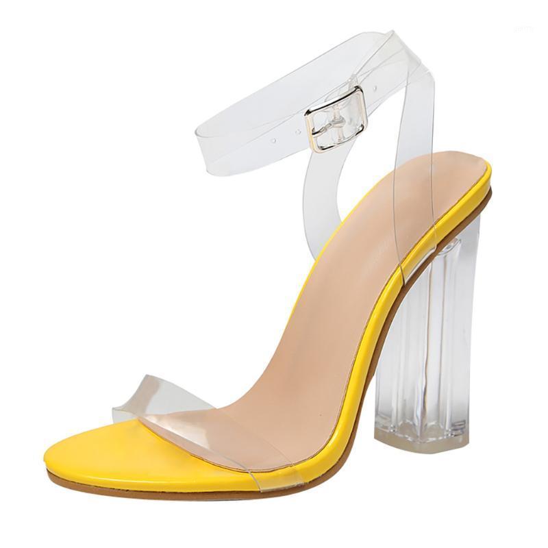 

SAGACE 2021 NEW Fashion Women Pumps Celebrity Wearing Simple Style PVC Clear Transparent Strappy Buckle Sandals High Heels Shoes1, Yellow