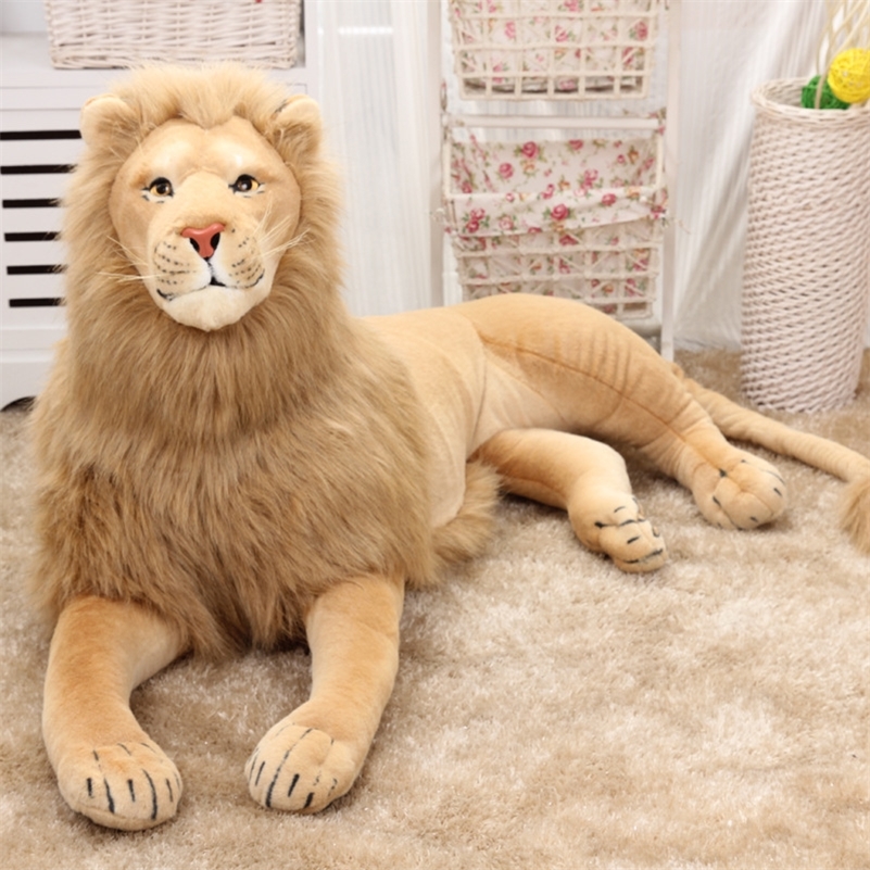 

110cm Large Cool lying lion Pillow lively Simulated Animals model Kids mount home decoration stuff Plush doll Children toys gift 220217, Yellow