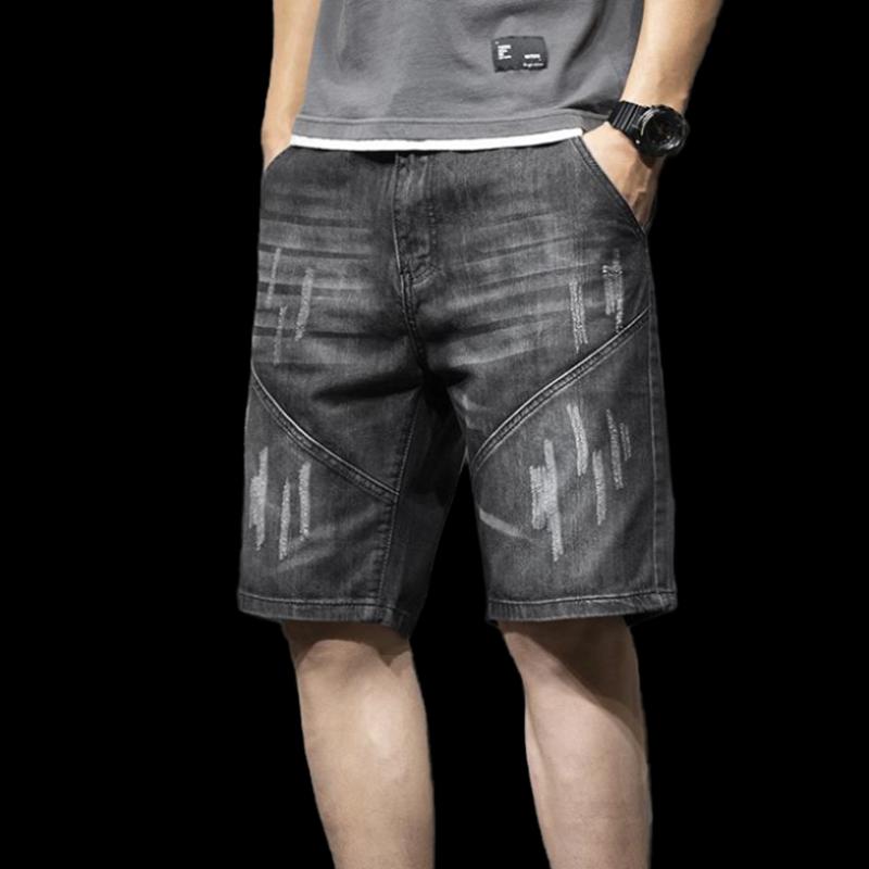 

Summer Denim Shorts Men's Plus Size 44 Black Jeans Mens Baggy Cowboy Short Pants Tide Clothes Casual Men Jean Men Clothing, Black grey