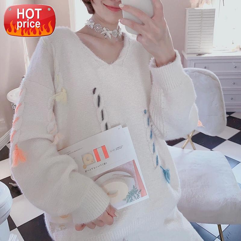 

Kawaii Cute Soft Pajamas for Teen Girls Suit Women Autumn Winter Sleep Wear Loose Long Sleeve 2020 Korean Nightwear 2 Piece New #Kv09, Black;white