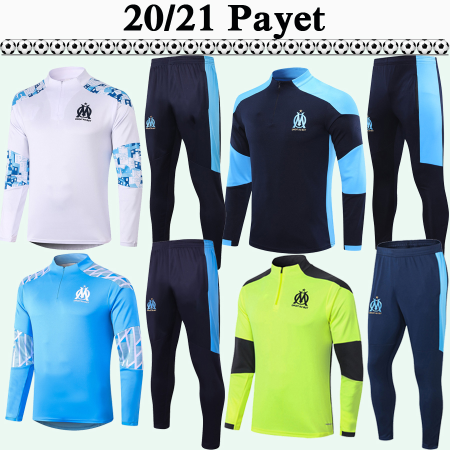 

20 21 PAYET Training Suit Men Soccer Jerseys THAUVIN BENEDETTO SANSON KAMARA SAKAI OM White Blue Tracksuit Kit Football Shirts Suit, B406# 2021 half zipper white kit