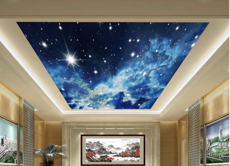 

sky ceiling wallpaper Modern three-dimensional starry sky ceiling mural wallpaper suspended ceiling, Blue