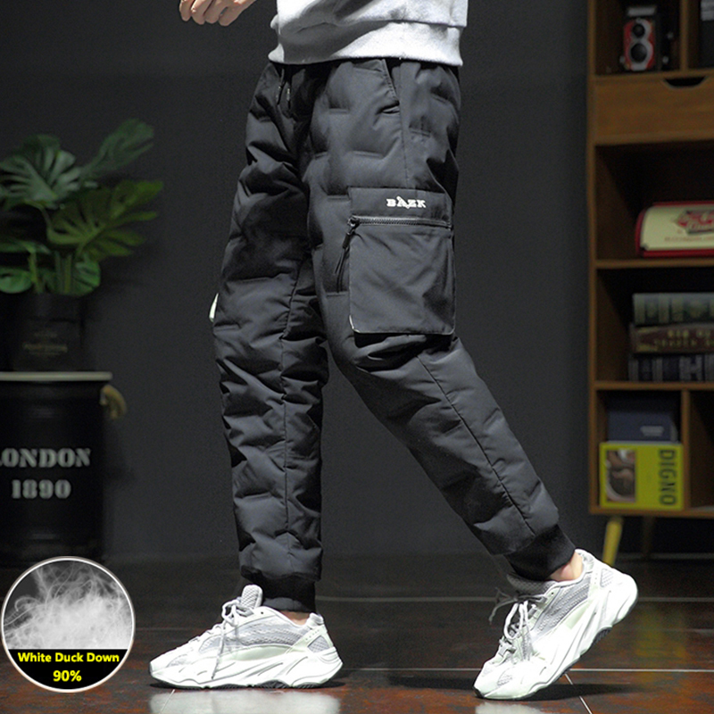 

90% white duck padded to thicken warm winter down men's joggers sweat pants, 6656