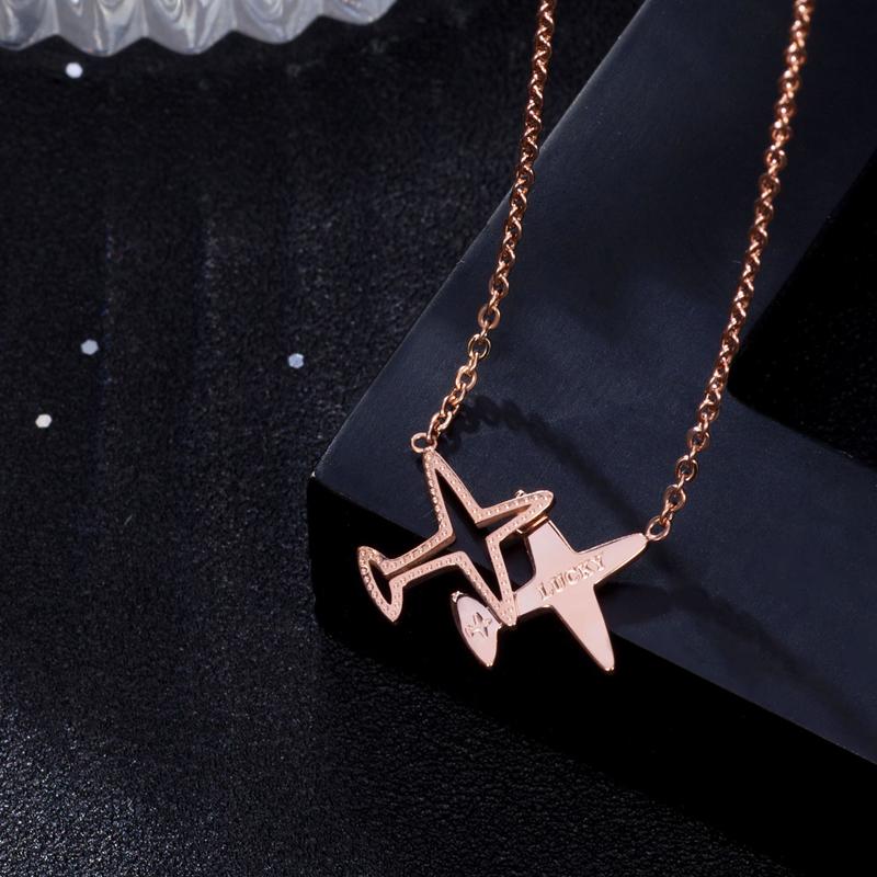 

Pendant Necklaces YUN RUO Rose Gold Color Lucky Airplane Necklace Fashion Titanium Steel Jewelry Woman Party Gift Never Fade Drop
