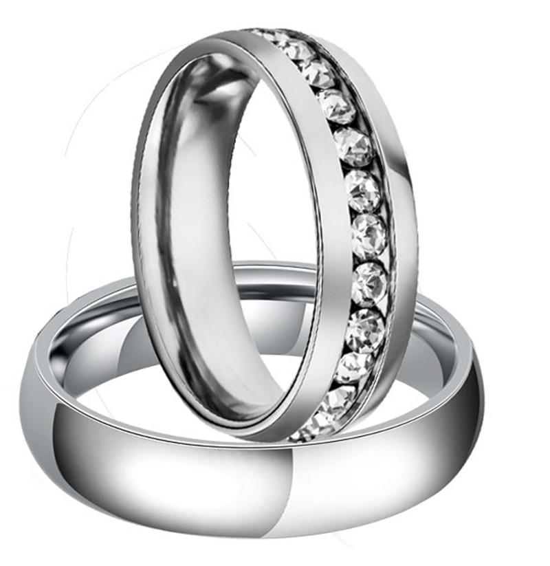 

1 Pair Silver Color Wedding Band Couple Rings Pair Never Fade Sparkly CZ Titanium Jewelry Men Women Promise Engagement Ring