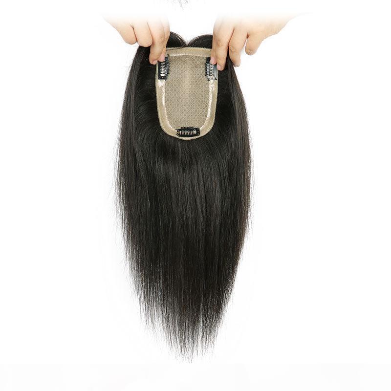 

100% Human Hair Silk Base Toppers 9*14 cm Straight Brazilian Virgin Hair Toupee For Women Natural Color Dark Brown