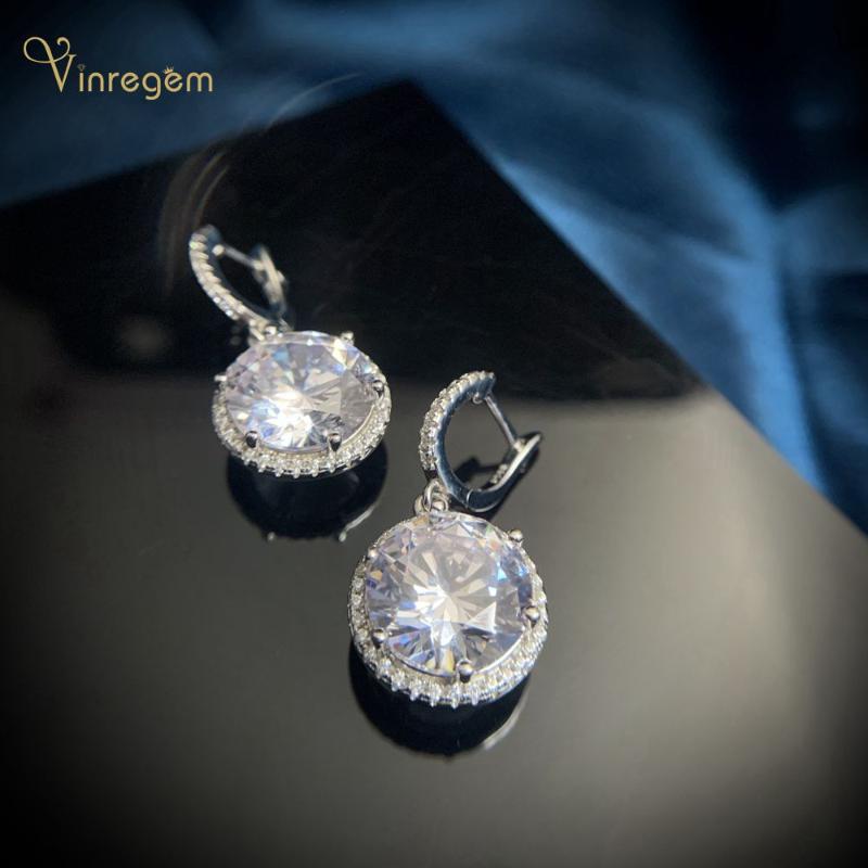 

Dangle & Chandelier Vinregem 925 Sterling Silver Round Cut Created Moissanite Gemstone Wedding Party Drop Earrings For Women Fine Jewelry